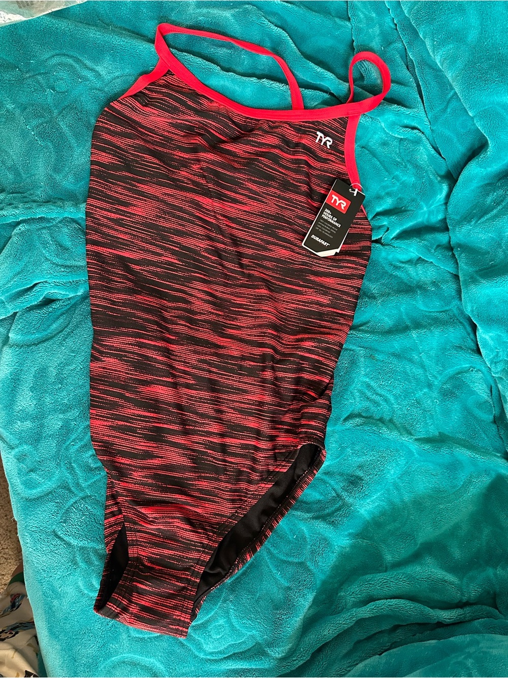 TYR Red and Black Patterned One-Piece Performance Swimsuit sz 40